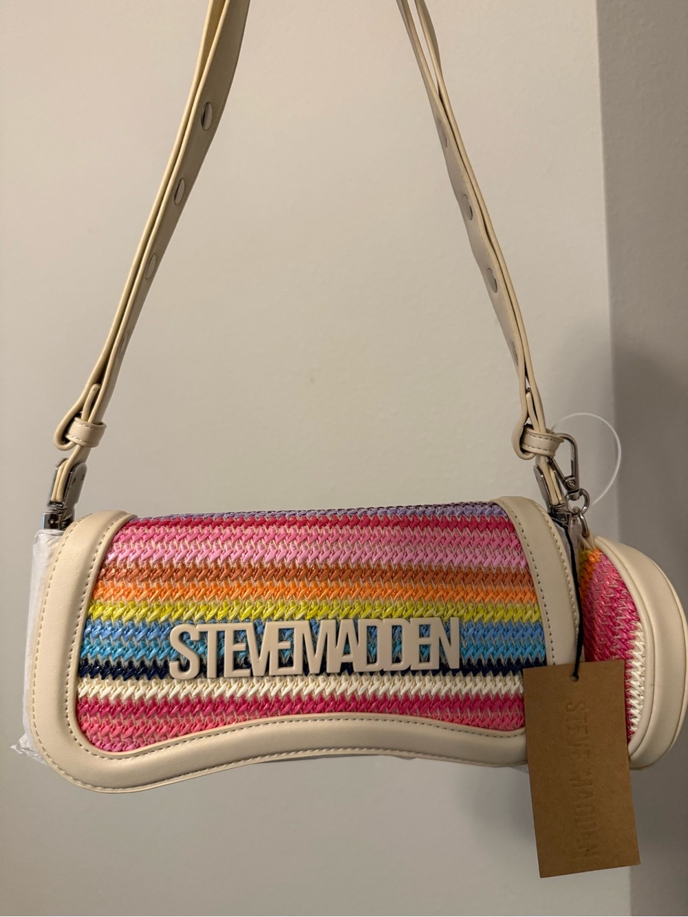 Steve Madden Multicolor Woven Shoulder Bag with Cream Trim